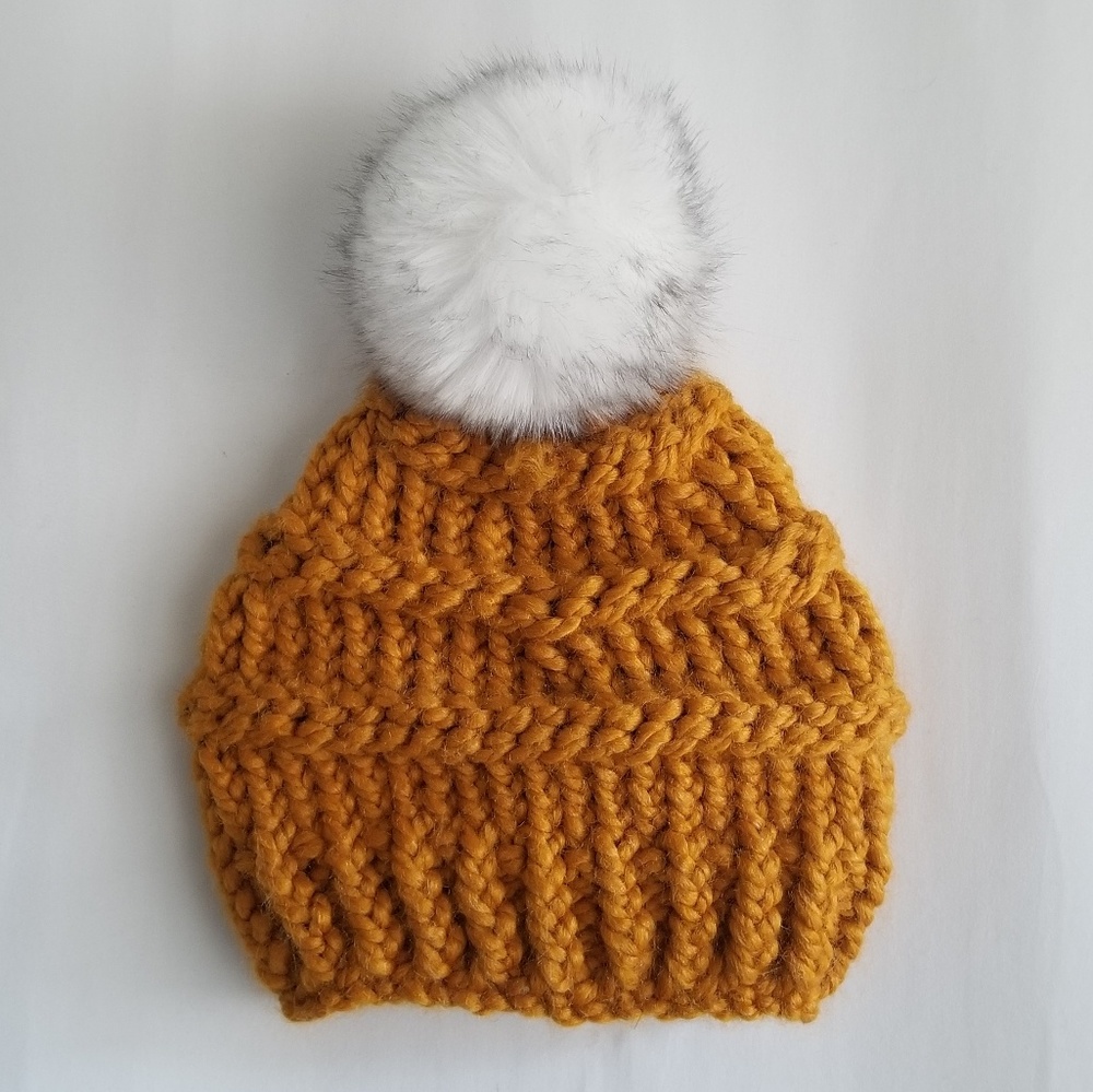 Knit C&C Beanie With Faux Fur Pom Handmade